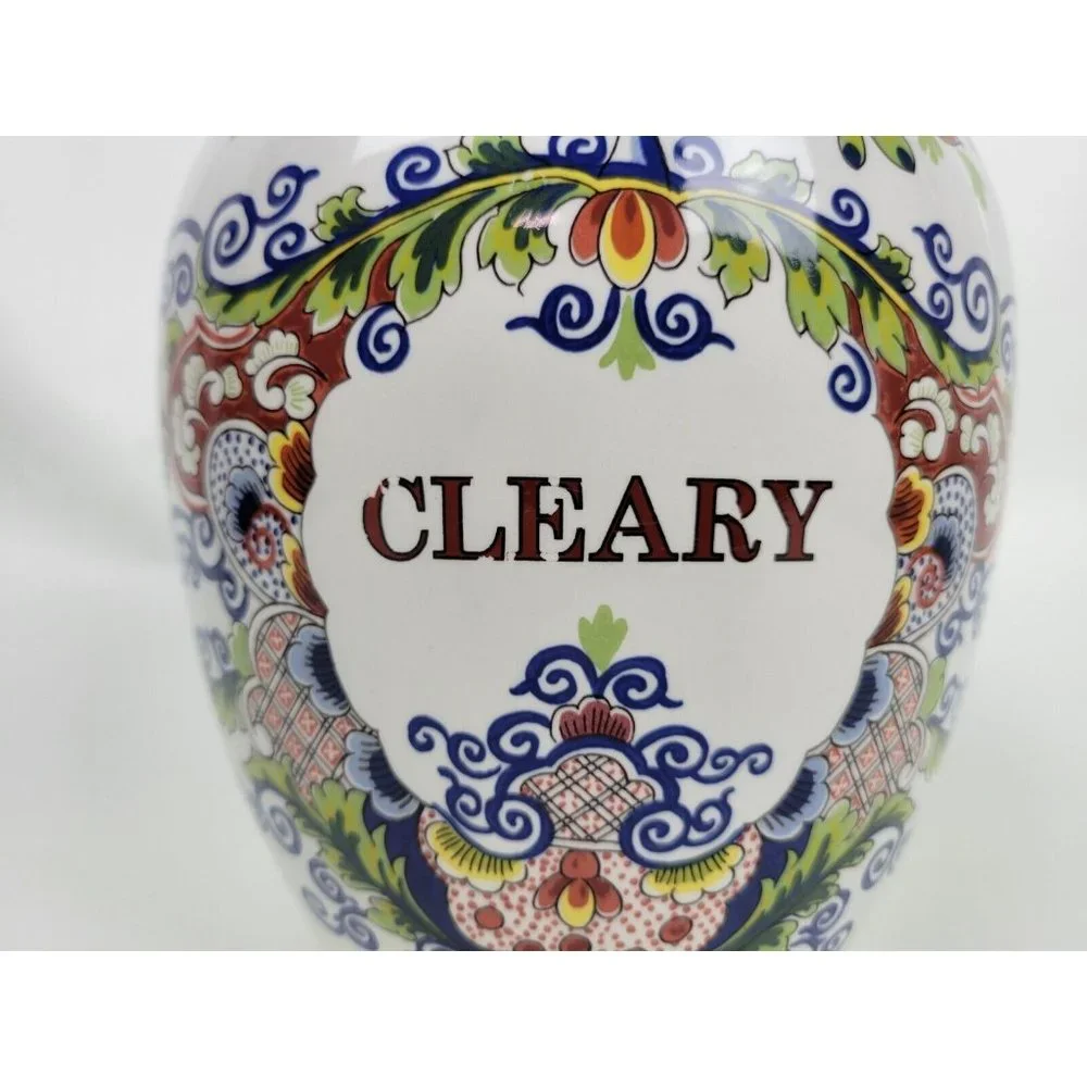 Vintage Royal Goedewaagen Delft Cleary Tobacco Jar Apothecary w Brass Lid  11.5